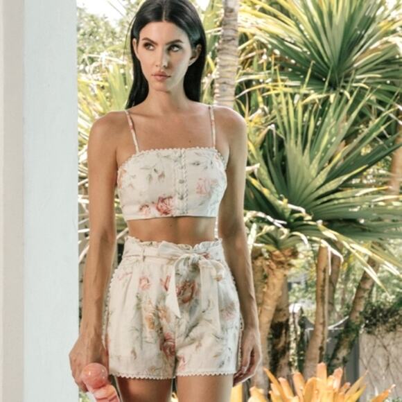 Caroline Constas Pants - Caroline Constas Floral Linen Shorts & Top Set Size Small Retail $400